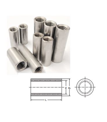 M10 x 40 mm Tiebar Connector - A2 (T304) Stainless Steel - Coupling Nut - Round