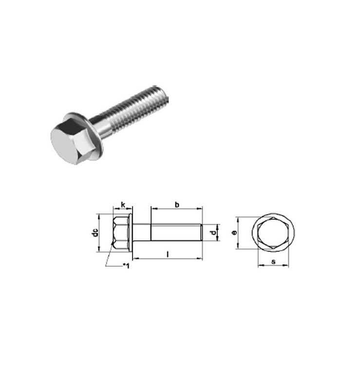 M6 x 20 mm Hexagon Head Bolt with Flange (No serration) Din 6921 - T304  (A2) Stainless Steel