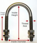 U-Bolt M16 x 128 mm Thread, 194 mm Inside Diam, 277 mm Inside Height Galvanised 