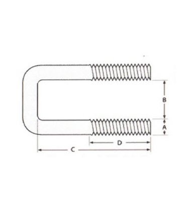 Square Bolt (C Bolt) M10 x 80 mm Thread, 51 x 130 mm Internal Dimensions - T316 Stainless Steel (A4)
