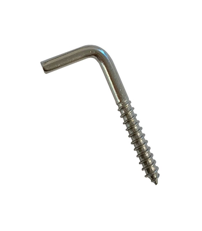 Square 'L' hook with wood screw thread T304 (A2) Stainless Steel