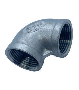 BSP Female/Female 90 Degree Elbow Pipe Fitting - T316 (A4) Marine Grade Stainless Steel - Parallel Threads (BSPP / G Thread)