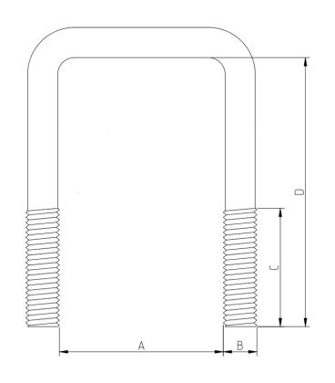 Square Bolt (C Bolt) M10 x 80 mm Thread, 51 x 130 mm Internal Dimensions - ZP (Zinc Plated)