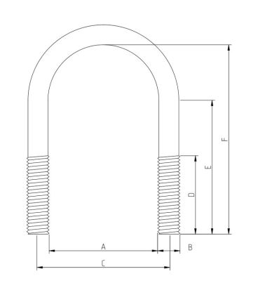 U-Bolt M12 x50 mm Thread, 64 mm Inside Diam, 97 mm Inside Height Stainless Steel