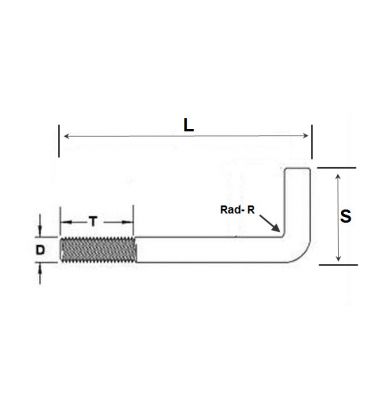 Foundation Bolt (Anchor or L-Bolt) M10 * 118 mm High tensile Galvanised Steel